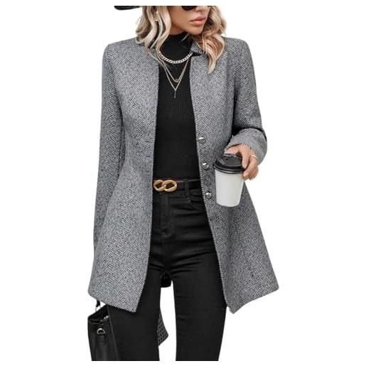 yoeasy cappotto monopetto da donna con colletto alla coreana casual misto lana medio lungo trench giacche invernali, grigio scuro, large