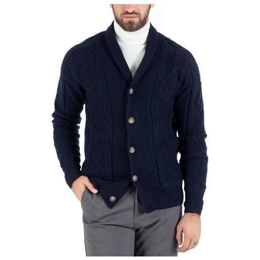 Giosal cardigan uomo giacca con bottoni maglia collo sciallato maglione con trecce vari colori casual (it, testo, xxl, regular, regular, panna)