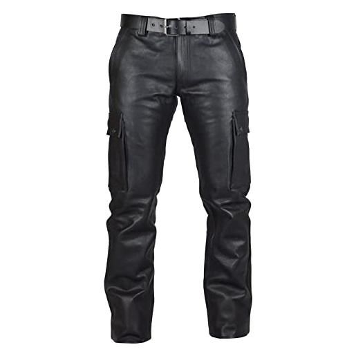 Generisch pantaloni in pelle, da uomo, da moto, da uomo, in pelle, per il tempo libero, vintage, oversize, impermeabili, da lavoro, in tinta unita, per tutti i giorni, comodi, nero , 3xl