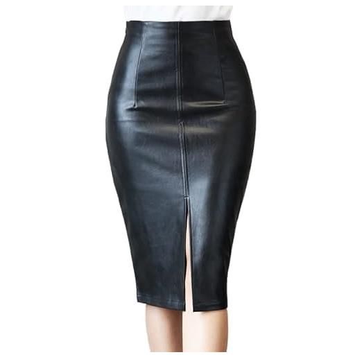 KVIVI gonna donna, gonna in pelle gonna in ecopelle delle donne gonna alta vita al ginocchio hip ginocchio split skirt skirt lady slim gonna a matita (color: black, size: xl)