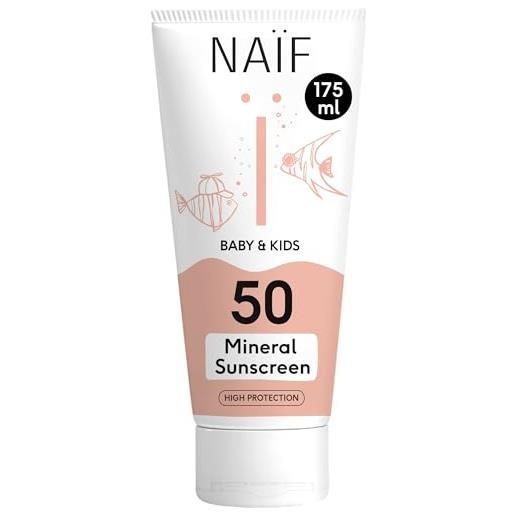 Naïf - crema solare con formula minerale - per bambini e ragazzi - spf 50 - senza octocrilene - protezione uva e uvb - dermatologicamente testata - rispettosa dell'ambiente e dei coralli - 175ml