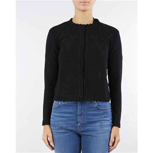 TWIN SET completo cardigan e top nero con ricami