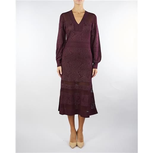 TWIN SET abito bordeaux in maglia jacquard