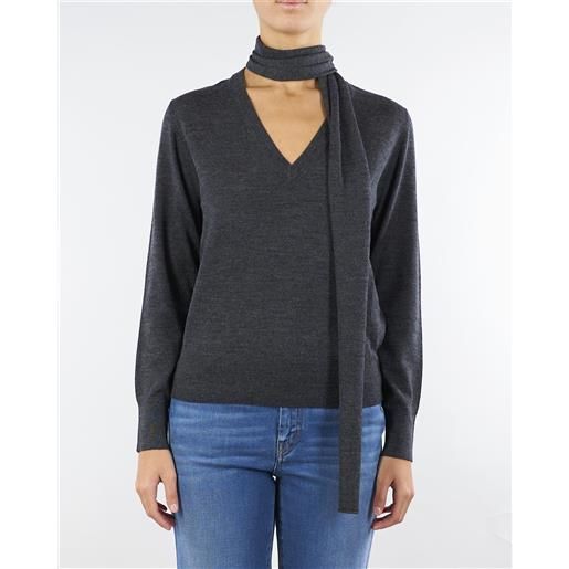 MARELLA maglia antracite in pura lana con sciarpa al collo