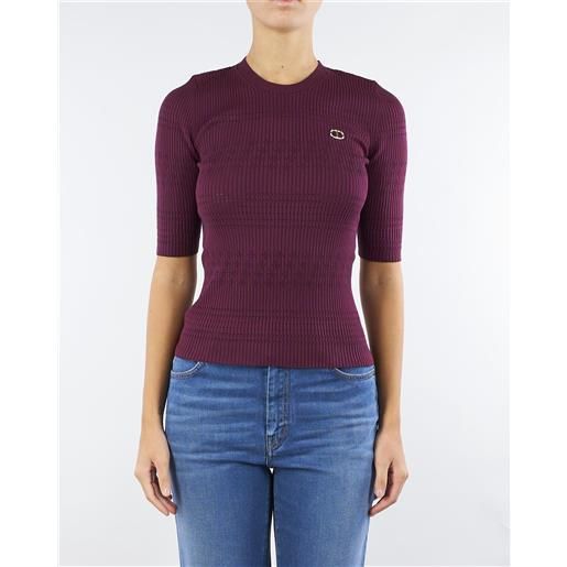 TWIN SET maglia bordeaux a costine con maniche corte