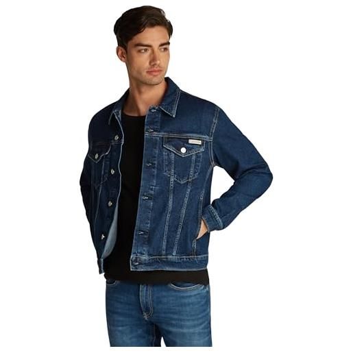 Calvin Klein uomo giacca in jeans slim denim jacket chiusura con bottoni, blu (denim dark), xs
