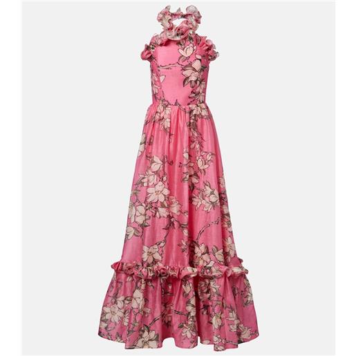 Leo Lin abito lungo isabelle in misto lino con volant