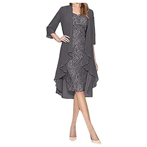 IQYU set di 2 abiti da donna in pizzo con cardigan - abiti da donna eleganti - vintage abito da donna in pizzo lungo al ginocchio abito da sera per matrimonio, abito da sposa e cocktail, grigio. , xxxl