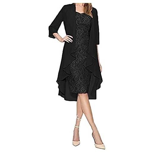 IQYU set di 2 abiti da donna in pizzo con cardigan - abiti da donna eleganti - vintage abito da donna in pizzo lungo al ginocchio abito da sera per matrimonio, abito da sposa e cocktail, grigio. , xxxl