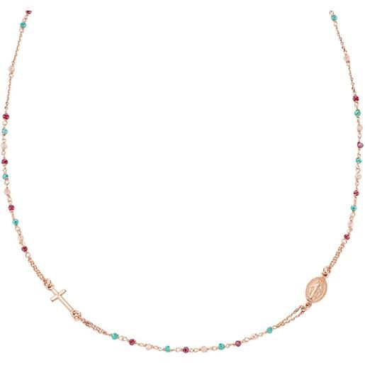 Collana Catena Rosario Colore Nero Con Pendente Con Rombo Con Cristalli