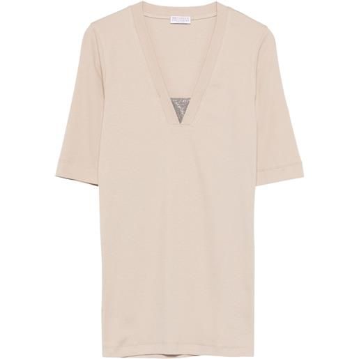 Brunello Cucinelli t-shirt con scollo a v - toni neutri