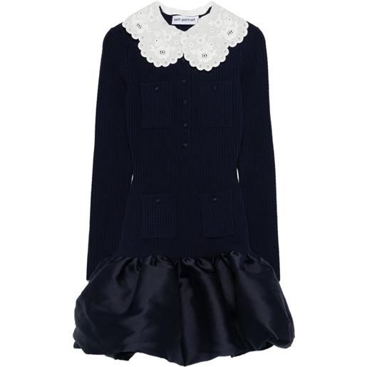 Self-Portrait abito corto con orlo a smerlo - blu