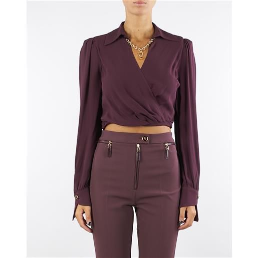 ELISABETTA FRANCHI camicia merlot in georgette con dettaglio gioiello