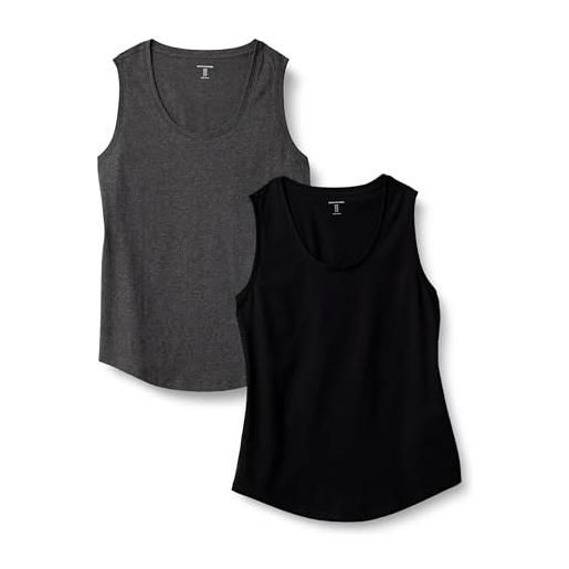Amazon Essentials canottiera da donna, vestibilità regolare, 100% cotone, senza maniche, confezione da 2, nero/antracite mélange, taglia l