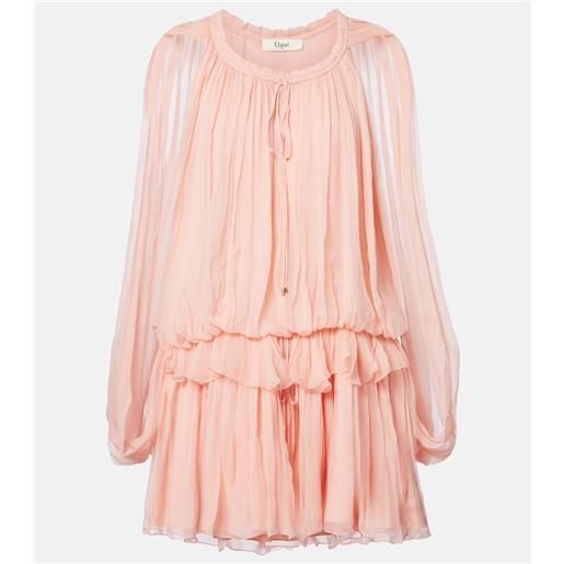 Chloe chloã© abito corto in mussola di seta con volant