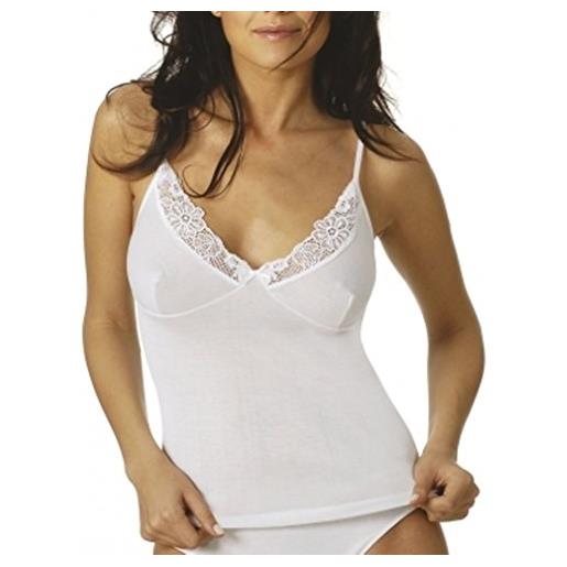 Vajolet by selina canottiera donna intimo in cotone filo scozia e pizzo spalla stretta marca ss5067 misure 3-4-5-6-7-8 colore bianco e nero (4 l it donna, nero)