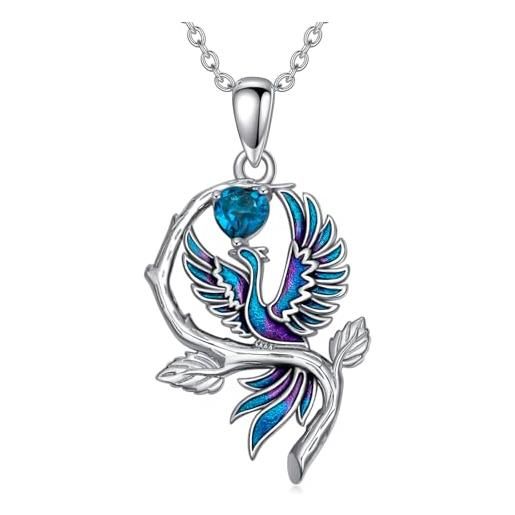 Fenice Collana In Argento 925 Con Ciondolo Uccello Mitologico - Gioiello Simbolo Di Rinascita Per Donna, Regalo Con Panno E Confezione