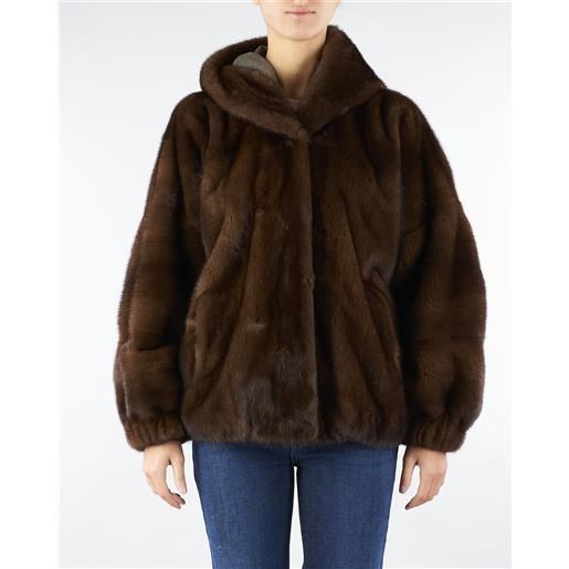 GIOVI vera pelliccia moro in visone con cappuccio