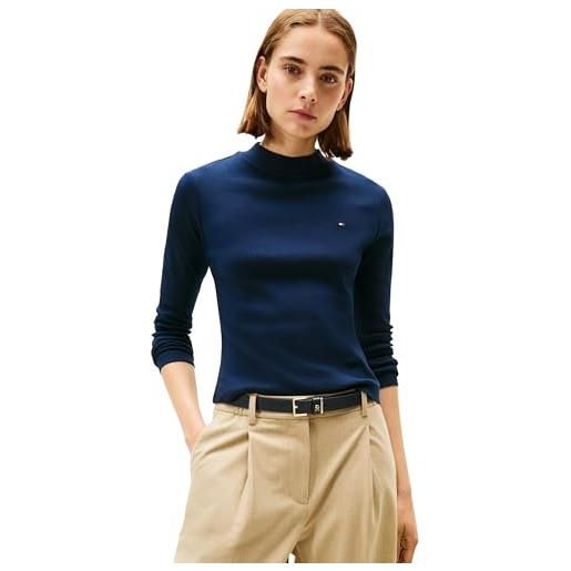 Tommy Hilfiger donna maglietta maniche lunghe slim cody collo a lupetto, blu (dark night navy), xxs
