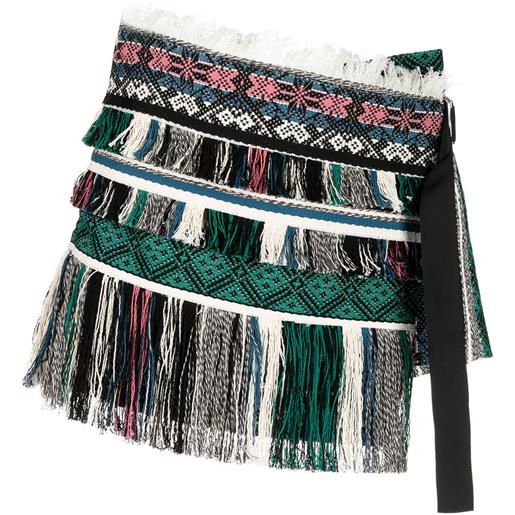 sacai shorts asimmetrici con frange - multicolore