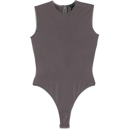 Mugler body smanicato con logo goffrato - grigio