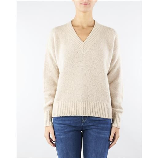 MAX MARA WEEKEND maglia a v beige in alpaca e cotone
