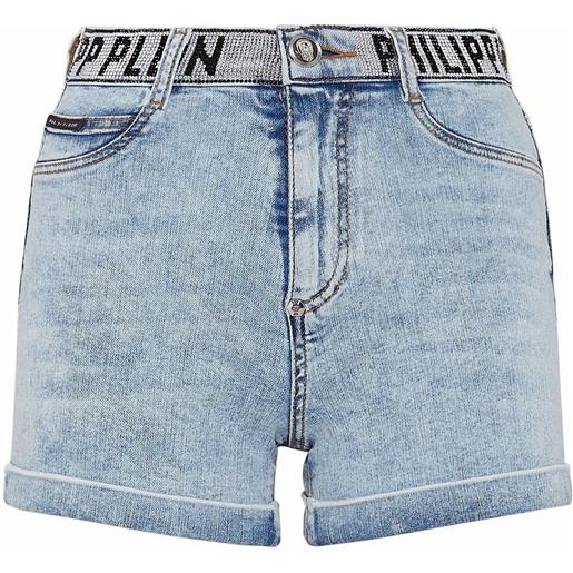 Philipp Plein shorts denim con logo - blu