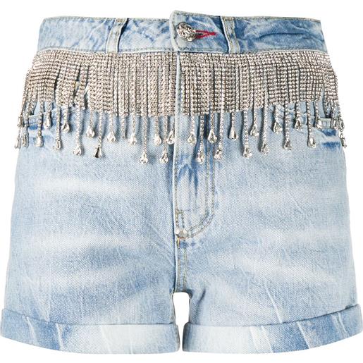 Philipp Plein shorts in denim con cristalli - blu