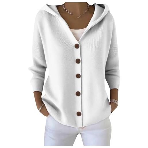 YMING donne uscire a costole maglia primavera autunno cardigan pulsante anteriore cardigan leggero con cappuccio arancione m