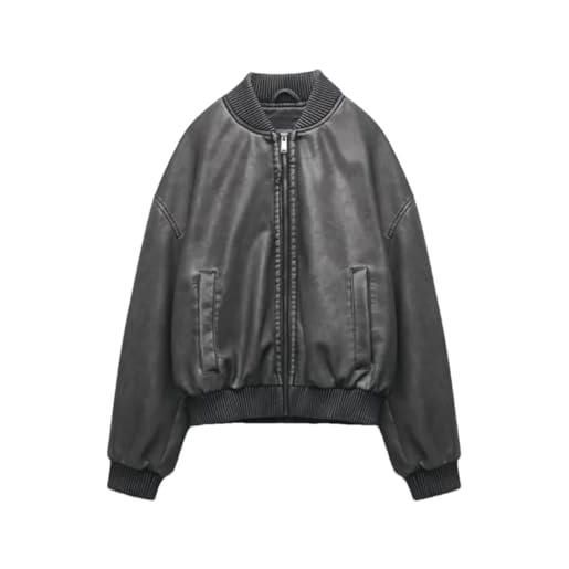 Tdvcpmkk giacca bomber da donna corta in ecopelle giacca da donna con collo tartarugato in pelle pu
