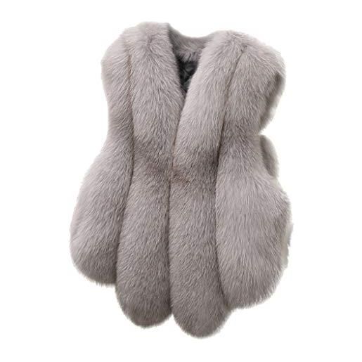 TDEOK giacca di pelliccia da donna, in pelliccia sintetica, per le mezze stagioni, giacca in pelliccia sintetica, giacca corta trapuntata, giacca in pelliccia sintetica, senza maniche, cappotto di