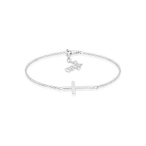 OHAYOO Bracciale Con Croce In Argento 925 Placcato Oro 14K – Donna – Catena 17+5 Cm – Confezione Regalo