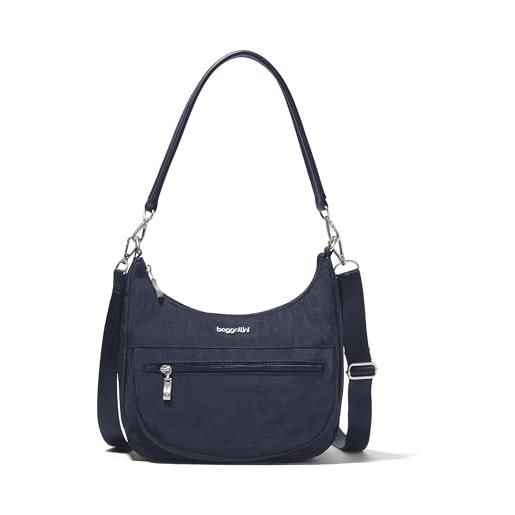 Baggallini modern pocket half moon 11x10.5 shoulder for women w/replaceable straps converts to crossbody bag, borsa a mezzaluna donna, navy francese