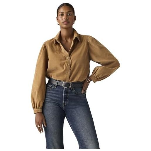 Levi's donna camicia western journey corduroy in velluto a coste con colletto a punta, marrone (tobacco brown), m