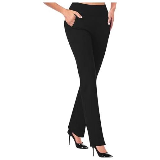 Pantaloni Donna A Vita Alta Con Gamba Larga – Dritti, Elasticizzati, Con Tasche, Per Ufficio E Tempo Libero
