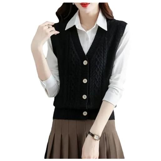 Dcvmvmn maglione da donna gilet tinta unita con scollo a v senza maniche giacca casual con bottoni gilet cardigan gilet cappotto, beige, xxl