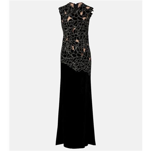Costarellos abito lungo serisa in velluto con pizzo