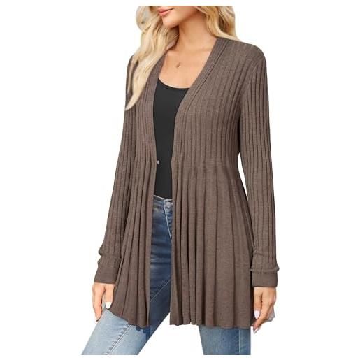 Arach&Cloz cardigan lungo da donna in misto lana a cascata, a maniche lunghe, con scollo a v e bottoni