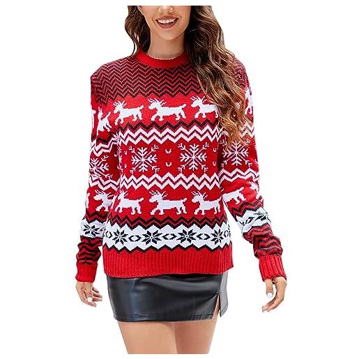 Geagodelia Maglione Natalizio Per Donna Pullovers Di Natale Motivo Renna Neve Babbo Natale Invernale Caldo Morbido Elegante Ragazze Christmas Bianco M 102855491