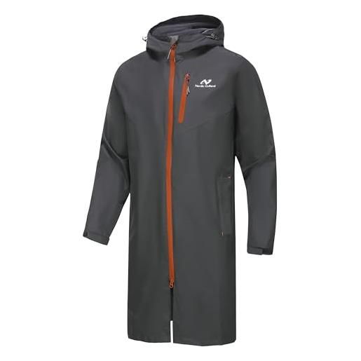 NORDIC OUTLAND giacca antipioggia da uomo, impermeabile e traspirante, con cappuccio e fodera in rete, giacca a vento per attività all'aperto, cachi, large