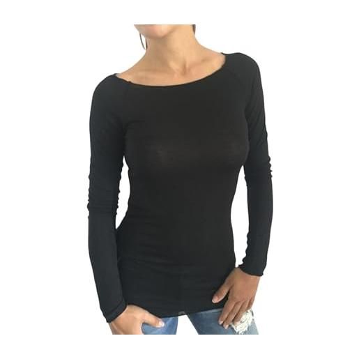 Kontatto - maglia donna scollo barca taglia unica- m1400 scollatura shiffer, maglia donna tutte le stagioni, made in italy, maglia manica lunga sottogiacca (unica, nero)