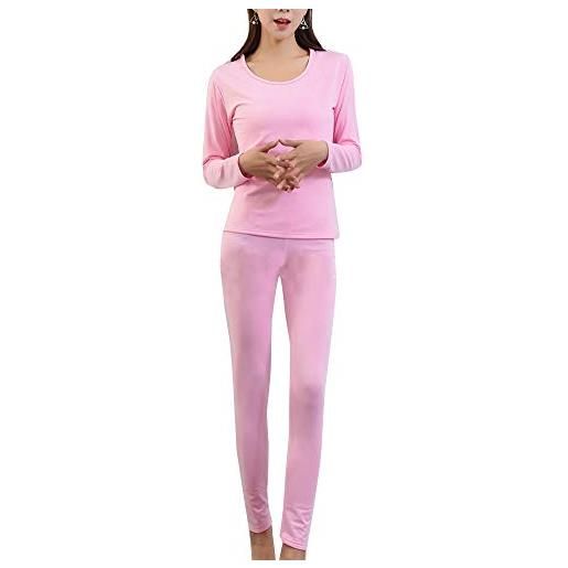 YOUCAI donna taglie forti morbido invernali caldo tuta intima termica ultra morbida girocollo t-shirt invernale maglia termica maniche lunghe e pantaloni per uso quotidiano chiaro pink 6xl