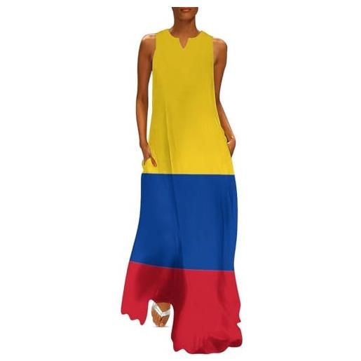 Generic vestiti estivi donna lunghi abito estivo lungo casual da donna senza maniche con tasche traspirante ed elegante per vacanze o mare colombia