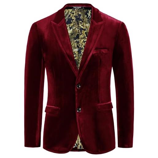 Pj paul jones - giacca sportiva da uomo in velluto, con due bottoni, vestibilità aderente, per cena, ballo di fine anno, matrimonio, vino, m