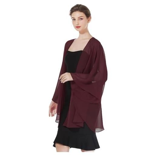 BEAUTELICATE coprispalle chiffon donna elegante scialle cardigan kimono lungo con giromanica trasparente cover up estivo mantelle per abiti sposa damigella matrimonio festival (cabernet)