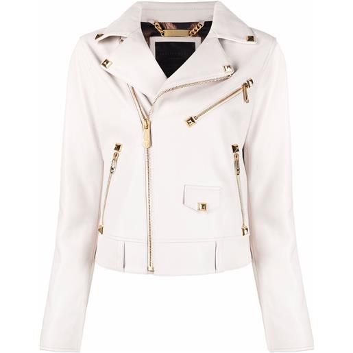 Philipp Plein giacca biker con borchie - bianco