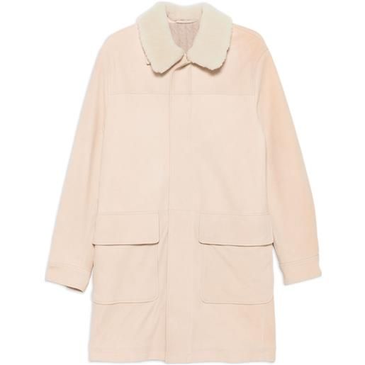 Eleventy parka in pelle con collo in shearling - toni neutri