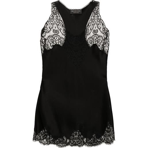 Balenciaga canotta con bordo in pizzo - nero