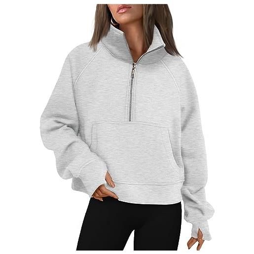 AUTOMET, felpa corta da donna con mezza zip, autunnale, grigio, medium