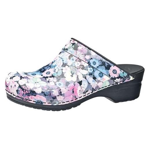 BeComfy Zoccoli da Donna in Legno Scarpe in Legno Pelle Muli con Tacco Sandali Estivi 35-41 EU (Fiori Colorati, Sistema Taglie Calzature EU, Adulto, Numero, Media, 35
